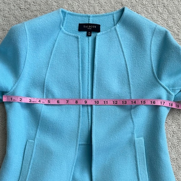 Talbots Collarless Open Front Wool Jacket Light Blue Petite Med Classic/Winter - Picture 10 of 13